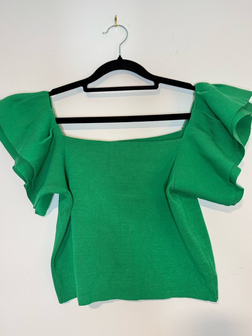 Square-Neck Green Ruffle Sleeve Women’s Top